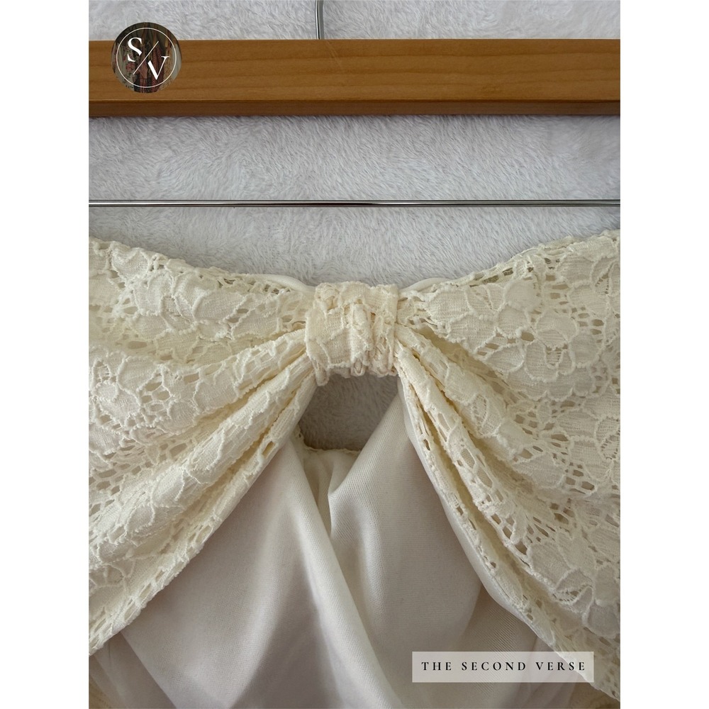 Necessary Clothing Maxi Dress Womens Boho Coquette Lace Strapless Cutout Cream - Picture 7 of 12